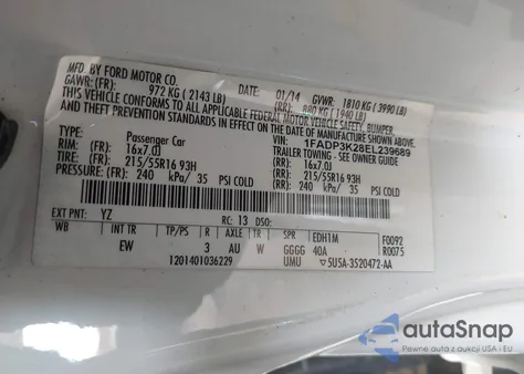 2014 Ford Focus Se из США, поврежденный, VIN 1FADP3K28EL239689